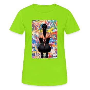 Urban T-Shirt Rebel Beauty unter Urban Graffiti - Frauen T-Shirt atmungsaktiv - Neongrün - Vorne - AI Model Female 172 dark (172cm)