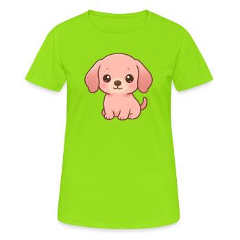 Chiot Teckel rose mignon cartoon kawaii  - T-shirt respirant Femme - vert néon - Devant - AI Model Female 172 dark (172cm)