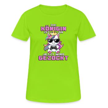 gaming Unicorn - Queen wants to gamble - Women's Breathable T-Shirt - neon green - Front - AI Model Female 172 dark (172cm)