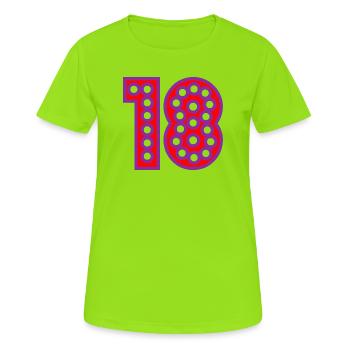 18. 18 ANS. 18e ANNIVERSAIRE. ANNIVERSAIRE 18 ANS. - T-shirt respirant Femme - vert néon - Devant - AI Model Female 172 dark (172cm)