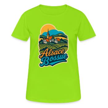 Alsace Bossue – Alsace tordue - T-shirt respirant Femme - vert néon - Devant - AI Model Female 172 dark (172cm)