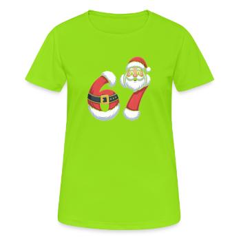 Weihnachtsziffern 6 und 7 mit Santa - Frauen T-Shirt atmungsaktiv - Neongrün - Vorne - AI Model Female 172 dark (172cm)
