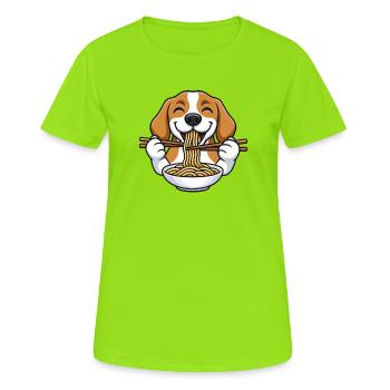 Süßer Beagle Cartoon mit Nudeln Ramen Stäbchen - Frauen T-Shirt atmungsaktiv - Neongrün - Vorne - AI Model Female 172 dark (172cm)