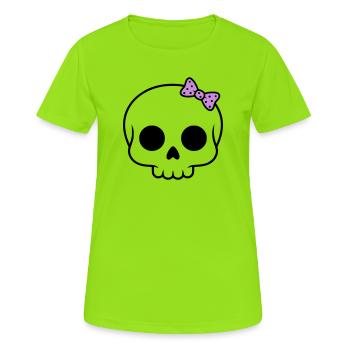 Tête de mort mignonne avec nœud | Girly Goth - T-shirt respirant Femme - vert néon - Devant - AI Model Female 172 dark (172cm)