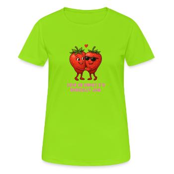 Confiture de confiture de confiture Amoureuse des fraises câlines - T-shirt respirant Femme - vert néon - Devant - AI Model Female 172 dark (172cm)