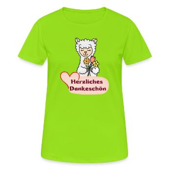 Alpaga fleur : Merci beaucoup - T-shirt respirant Femme - vert néon - Devant - AI Model Female 172 dark (172cm)
