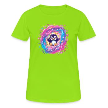 Colorful penguin in the vortex portal - Women's Breathable T-Shirt - neon green - Front - AI Model Female 172 dark (172cm)