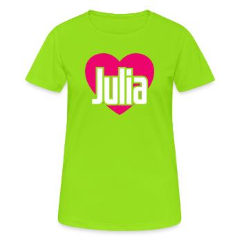 J’aime Julia Coeur rose J’aime Julia - T-shirt respirant Femme - vert néon - Devant - AI Model Female 172 dark (172cm)