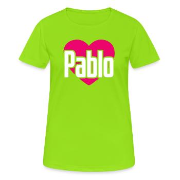 I Love Pablo Pinkes Herz Ich liebe Pablo - Frauen T-Shirt atmungsaktiv - Neongrün - Vorne - AI Model Female 172 dark (172cm)