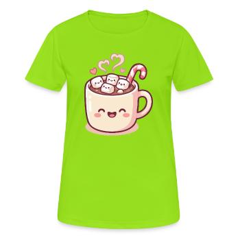 Tasse de câlins avec guimauves et canne d’orge - T-shirt respirant Femme - vert néon - Devant - AI Model Female 172 dark (172cm)