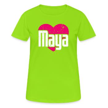 I Love Maya Pinkes Herz Ich liebe Maya - Frauen T-Shirt atmungsaktiv - Neongrün - Vorne - AI Model Female 172 dark (172cm)