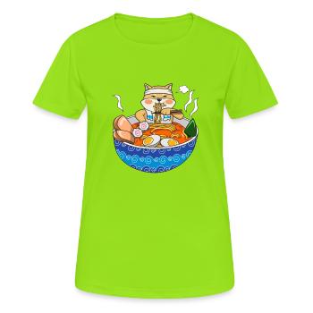 Kawaii Anime Shiba Inu Ramen Japanese Noodle Dog G - Women's Breathable T-Shirt - neon green - Front - AI Model Female 172 dark (172cm)