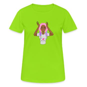 Fille noire tresses roses, j’adore mes cheveux, mignonne, gi - T-shirt respirant Femme - vert néon - Devant - AI Model Female 172 dark (172cm)