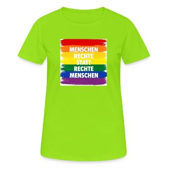Human rights instead of right-wing people against hate - Women's Breathable T-Shirt - neon green - Front - AI Model Female 172 dark (172cm)