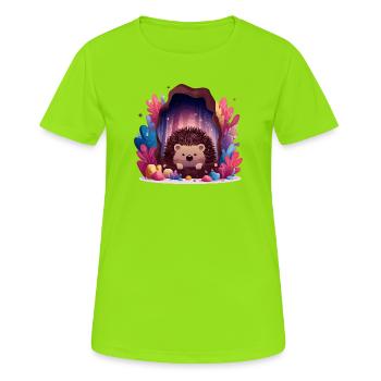 Hérisson dans la grotte de cristal - T-shirt respirant Femme - vert néon - Devant - AI Model Female 172 dark (172cm)