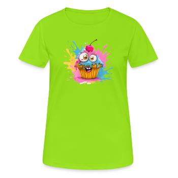 Bunter Cupcake mit Glubschaugen - Frauen T-Shirt atmungsaktiv - Neongrün - Vorne - AI Model Female 172 dark (172cm)