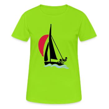 Youth sailing dinghy (420 470 505) sailboat - Women's Breathable T-Shirt - neon green - Front - AI Model Female 172 dark (172cm)