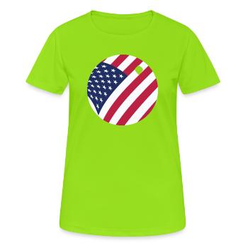 USA Flagge Tischtennisball Patriotisches Tischtennis - Frauen T-Shirt atmungsaktiv - Neongrün - Vorne - AI Model Female 172 dark (172cm)
