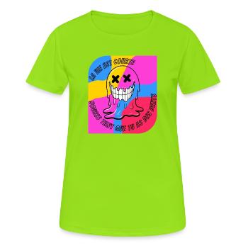 Das Leben ist kurz. POP - Frauen T-Shirt atmungsaktiv - Neongrün - Vorne - AI Model Female 172 dark (172cm)