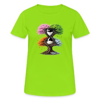 Die Zeit der unveränderten Jahreszeiten - Frauen T-Shirt atmungsaktiv - Neongrün - Vorne - AI Model Female 172 dark (172cm)