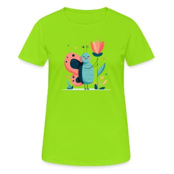putziger Schmetterling mit Blume - Frauen T-Shirt atmungsaktiv - Neongrün - Vorne - AI Model Female 172 dark (172cm)