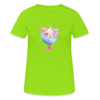 Fleurs pastel dans un gobelet de verre - T-shirt respirant Femme - vert néon - Devant - AI Model Female 172 dark (172cm)