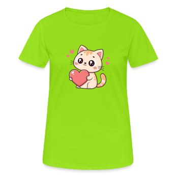Cat Cuddle Heart Plush - Women's Breathable T-Shirt - neon green - Front - AI Model Female 172 dark (172cm)