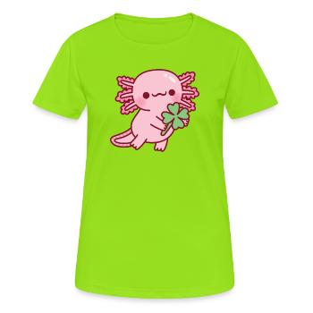 Niedlicher Axolotl mit glücklichem vierblättrigem Klee - Frauen T-Shirt atmungsaktiv - Neongrün - Vorne - AI Model Female 172 dark (172cm)