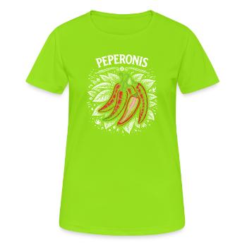 Conception de feuilles brûlantes de pepperoni - T-shirt respirant Femme - vert néon - Devant - AI Model Female 172 dark (172cm)