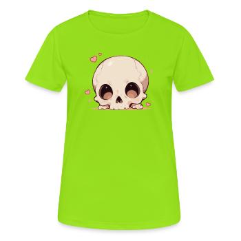 Kuscheliges Schädelherz Cartoon - Frauen T-Shirt atmungsaktiv - Neongrün - Vorne - AI Model Female 172 dark (172cm)