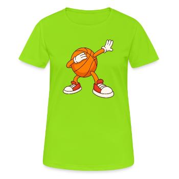 Basketball-Maskottchen-Deckgesicht - Frauen T-Shirt atmungsaktiv - Neongrün - Vorne - AI Model Female 172 dark (172cm)