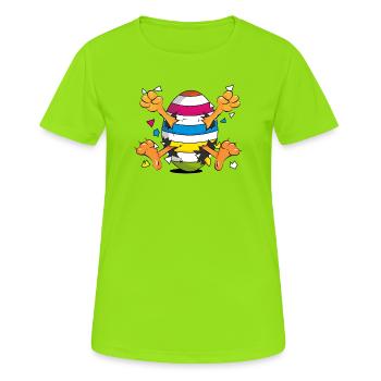 Poussin drôle dans un motif de dessin animé Easter Egg - T-shirt respirant Femme - vert néon - Devant - AI Model Female 172 dark (172cm)