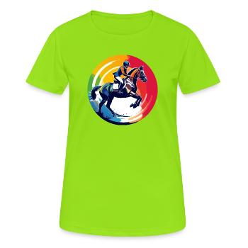 Regenbogen Springpferd Pferd Springreiten Motiv - Frauen T-Shirt atmungsaktiv - Neongrün - Vorne - AI Model Female 172 dark (172cm)