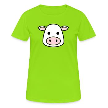 Mignonne Tête de Vache Visage Vector de la BD - T-shirt respirant Femme - vert néon - Devant - AI Model Female 172 dark (172cm)