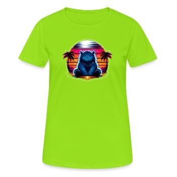 Kuschelkätzchen im Neon-Kosmos - Frauen T-Shirt atmungsaktiv - Neongrün - Vorne - AI Model Female 172 dark (172cm)