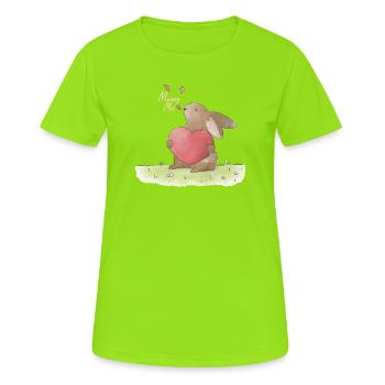 Illustration de demande en mariage : Demande en mariage - T-shirt respirant Femme - vert néon - Devant - AI Model Female 172 dark (172cm)