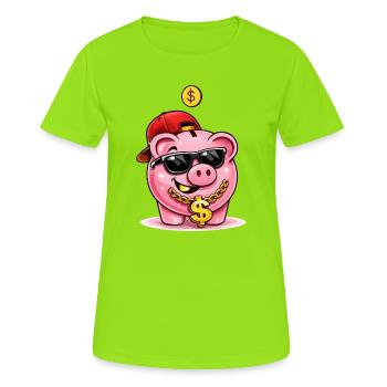 Tirelire sympa avec chaîne à un dollar - T-shirt respirant Femme - vert néon - Devant - AI Model Female 172 dark (172cm)