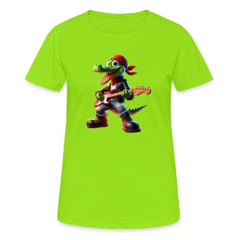 Kroko-Rocker mit Gitarre - Frauen T-Shirt atmungsaktiv - Neongrün - Vorne - AI Model Female 172 dark (172cm)