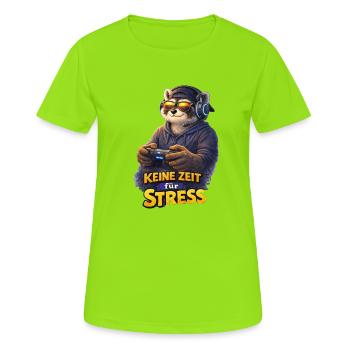 No Time for Stress – Gamer Raccoon - Women's Breathable T-Shirt - neon green - Front - AI Model Female 172 dark (172cm)
