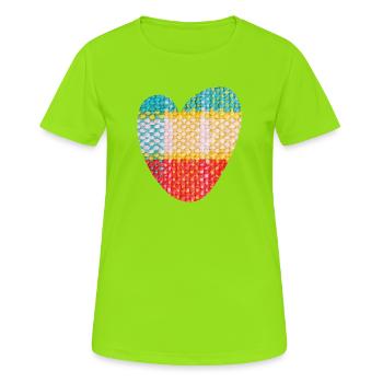 Herz Stoff Textil Love Liebe Muster Valentinstag - Frauen T-Shirt atmungsaktiv - Neongrün - Vorne - AI Model Female 172 dark (172cm)