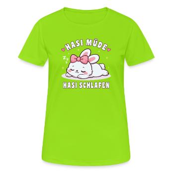 Niedliches Schlafshirt Hasi Müde Hasi Schlafen - Frauen T-Shirt atmungsaktiv - Neongrün - Vorne - AI Model Female 172 dark (172cm)