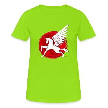 Pegasus im Roten Kreis Pferd schimmel reiten Sage - Frauen T-Shirt atmungsaktiv - Neongrün - Vorne - AI Model Female 172 dark (172cm)