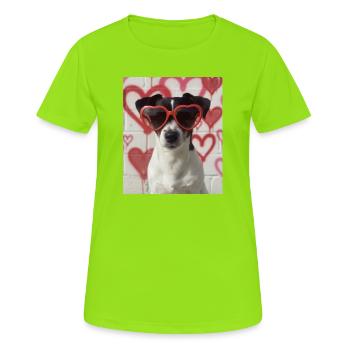 Herzbrille Hund im Graffiti Herz - Frauen T-Shirt atmungsaktiv - Neongrün - Vorne - AI Model Female 172 dark (172cm)