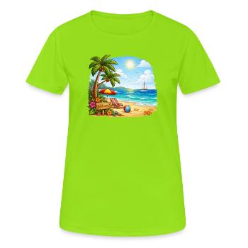 Willkommen am Tropenstrand - Frauen T-Shirt atmungsaktiv - Neongrün - Vorne - AI Model Female 172 dark (172cm)