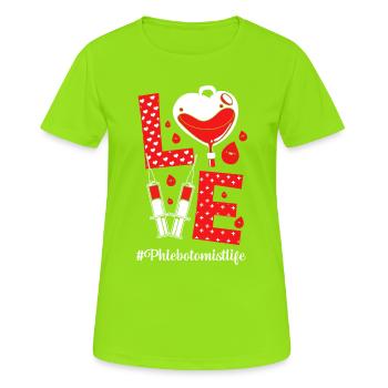 Don de sang Donneur de sang - T-shirt respirant Femme - vert néon - Devant - AI Model Female 172 dark (172cm)