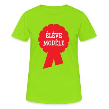 Badge Élève Modèle : Récompense Scolaire Vintage - T-shirt respirant Femme - vert néon - Devant - AI Model Female 172 dark (172cm)