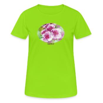 Grace – Lebendige Frühlingsblüten-Ellipse - Frauen T-Shirt atmungsaktiv - Neongrün - Vorne - AI Model Female 172 dark (172cm)