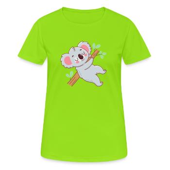 Kuscheliger Koala am Ast - Frauen T-Shirt atmungsaktiv - Neongrün - Vorne - AI Model Female 172 dark (172cm)