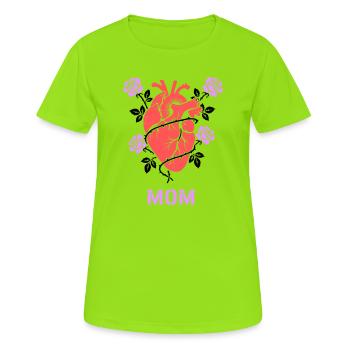 Anatomisches Herz Rosen Mom - Frauen T-Shirt atmungsaktiv - Neongrün - Vorne - AI Model Female 172 dark (172cm)