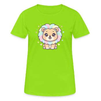 Pastell Löwe mit Regenbogenmähne - Frauen T-Shirt atmungsaktiv - Neongrün - Vorne - AI Model Female 172 dark (172cm)